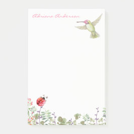 Bloco Post-it Nature Lover | Monograma de Garden de Hummingbird 