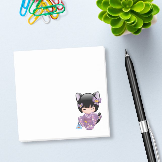 Bloco Post-it Neko Kokeshi Doll - Cat Ears Geisha Girl (Criador carregado)