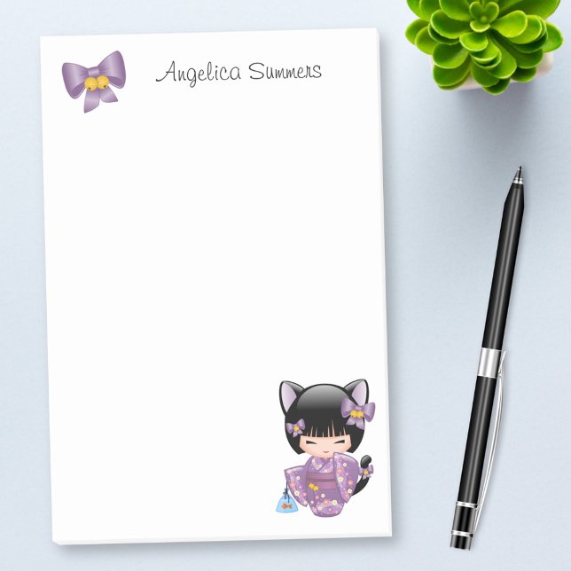 Bloco Post-it Neko Kokeshi Doll - Cat Ears Geisha Girl (Criador carregado)