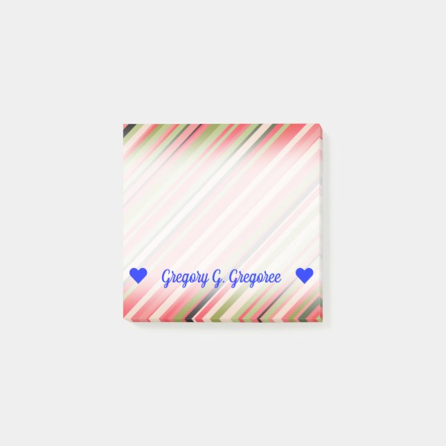 Bloco Post-it Nome customizável; Listras Melancia-Inspiradas (Frente)