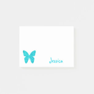 Bloco Post-it Nome feminino personalizado borboleta de turquesa