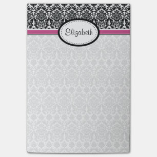 Bloco Post-it Nome Personalizado Cor-de-Rosa Preto-Floral Preto-