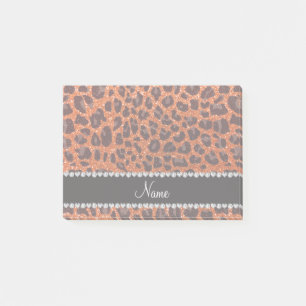 Bloco Post-it Nome personalizado glitter laranja impressão leopa