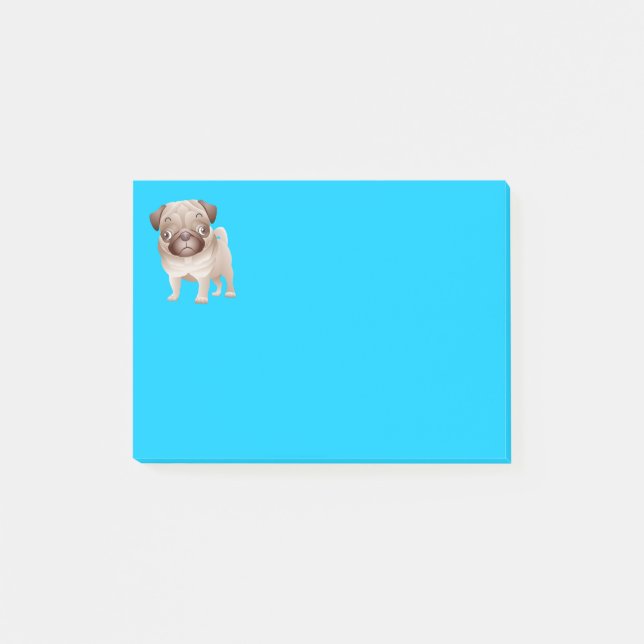 Bloco Post-it Notas Azuis Gráficas de Cartonagem de Cão de Pug (Frente)