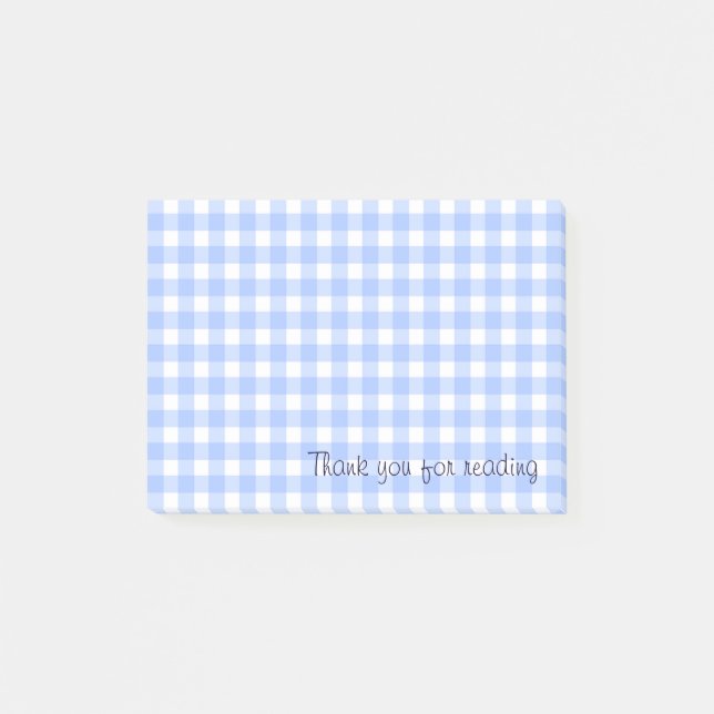 Bloco Post-it notas de gingham azuis (Frente)