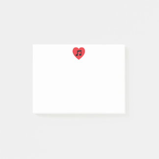 Bloco Post-it Notas de post-it do coração da nota da música