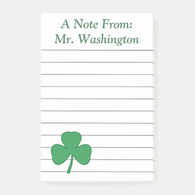 Bloco Post-it Notas de Posto de Shamrock Vinculado Personalizado (Frente)