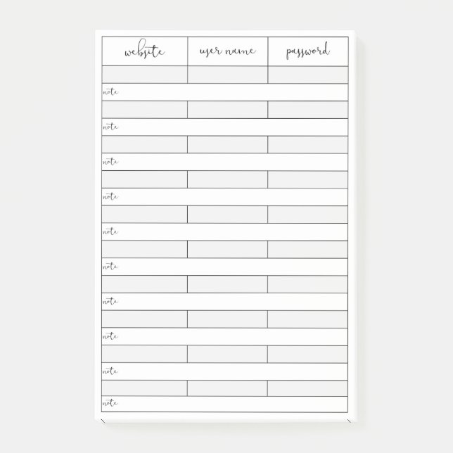 Bloco Post-it Notas de Posto do Lembrete de Senha (Frente)