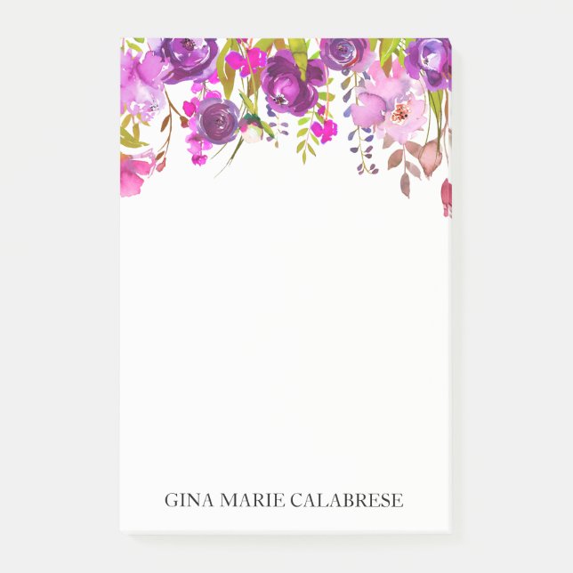 Bloco Post-it Notas drapejadas florais violetas da aguarela da (Frente)