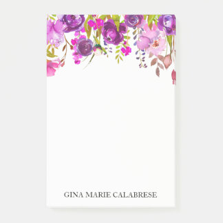 Bloco Post-it Notas drapejadas florais violetas da aguarela da