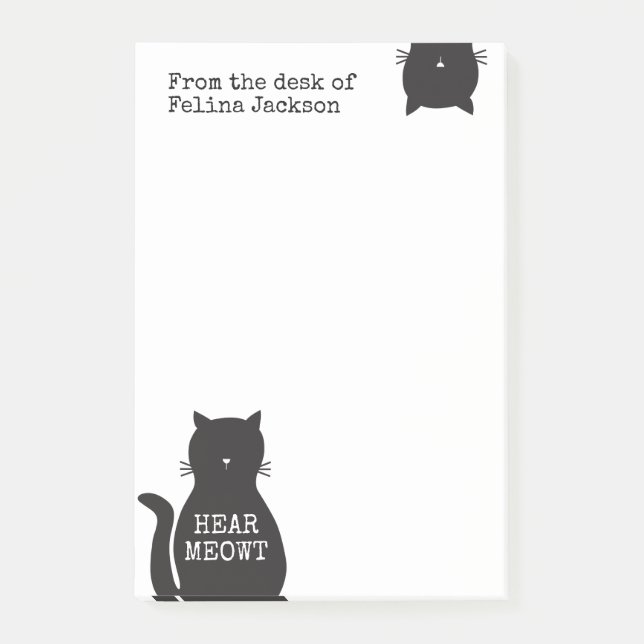 Bloco Post-it O gato preto engraçado personalizado ouve Meowt (Frente)
