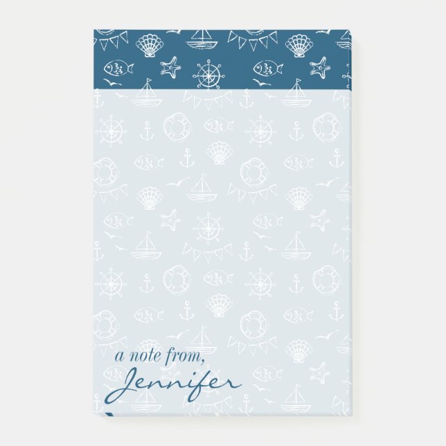 Bloco Post-it O teste padrão náutico | do desenho de giz (Frente)