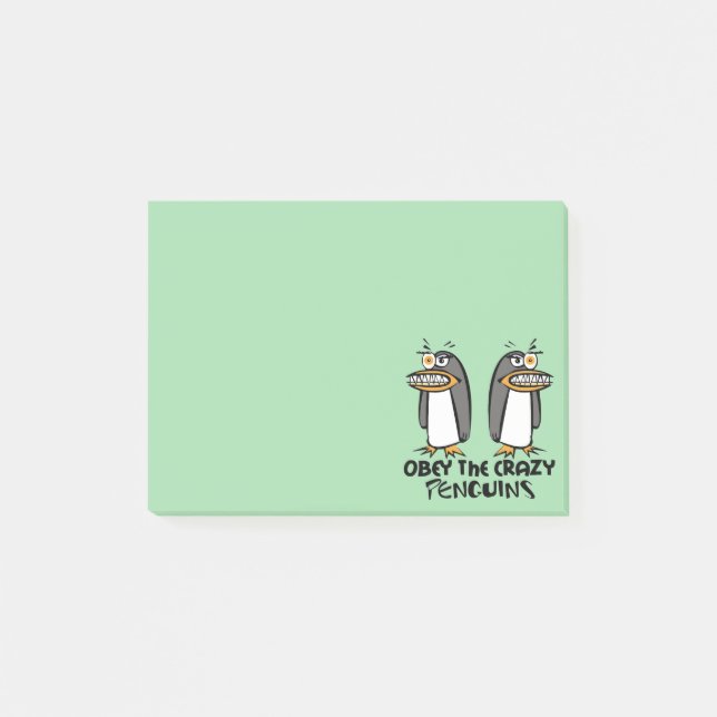 Bloco Post-it Obedeça o design gráfico dos pinguins loucos (Frente)