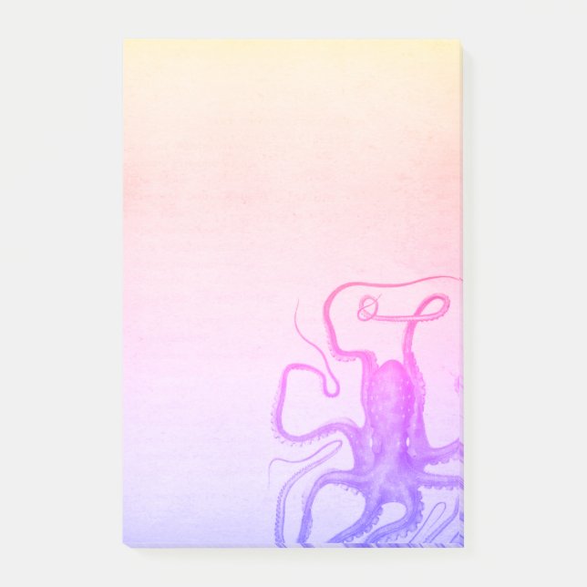 Bloco Post-it Octopus Púrpura Cor-de-rosa Ombre Mar Steampunk (Frente)