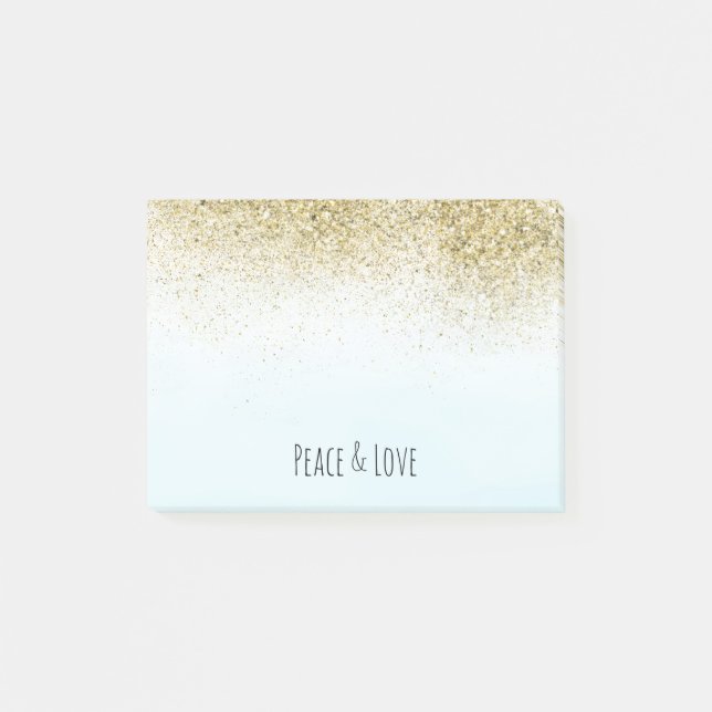 Bloco Post-it Ombro Azul bonito e Dourado de Paz com Glittery (Frente)