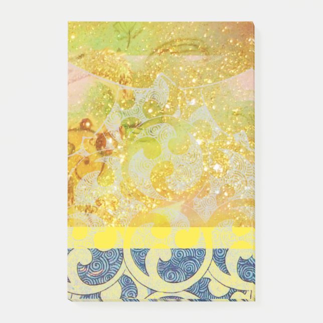 Bloco Post-it ONDAS / Brilhos Azuis Amarelos Brilhantes em Faísc (Frente)