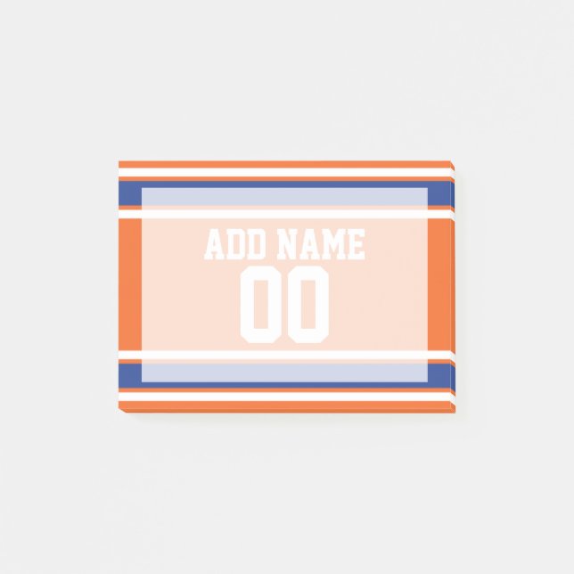Bloco Post-it Orange Blue Sports Jersey com nome e número (Frente)