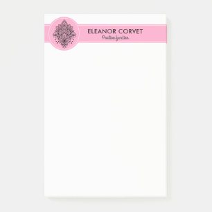 Bloco Post-it Ornamento de Mandala Preto e Rosa