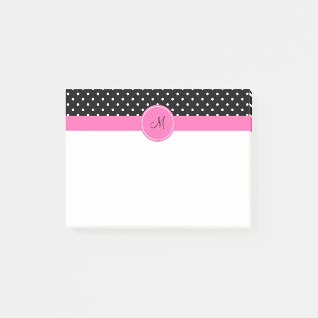 Bloco Post-it Padrão de Bolinhas branco e preto do monograma (Frente)
