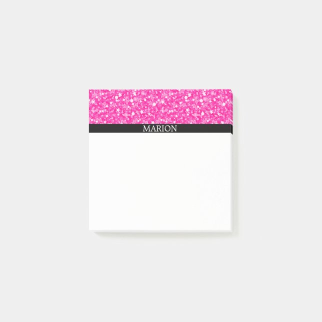 Bloco Post-it Padrão De Brilho Branco E Rosa Quente (Frente)