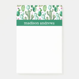 Bloco Post-it Padrão de Cactos de Aquarela