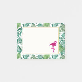 Bloco Post-it Padrão de Folhas Tropicais e Flamingo Rosa