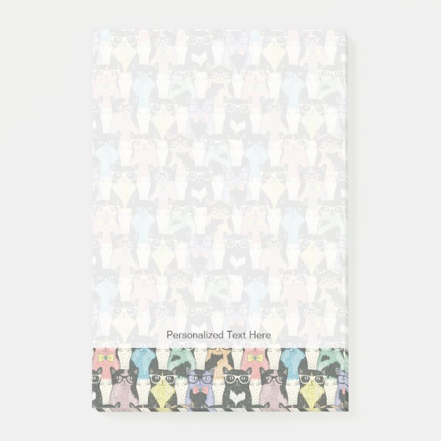 Bloco Post-it Padrão de Gatos de Corte do Hipster (Frente)