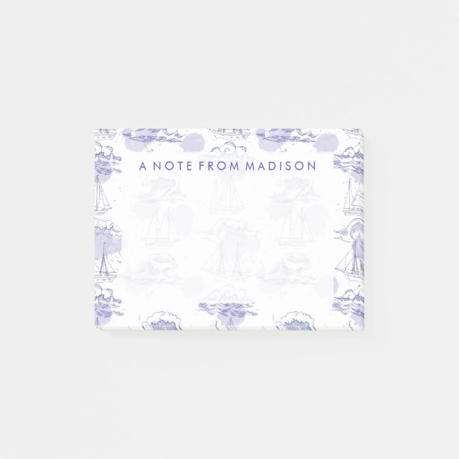 Bloco Post-it Padrão de Ondas e Navios de Aquarela (Frente)