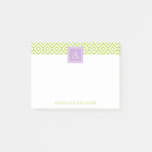 Bloco Post-it Padrão de Ouros Verdes e Monograma Roxo