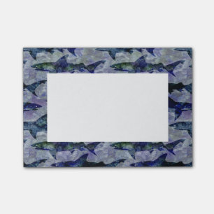 Bloco Post-it Padrão de tubarão em roxo e azul