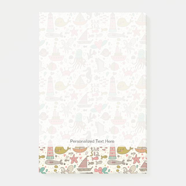 Bloco Post-it Padrão De Verão Engraçado Com Navios (Frente)