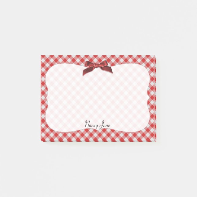 Bloco Post-it Padrão de Verificação de Gingham Vermelho e Branco (Frente)