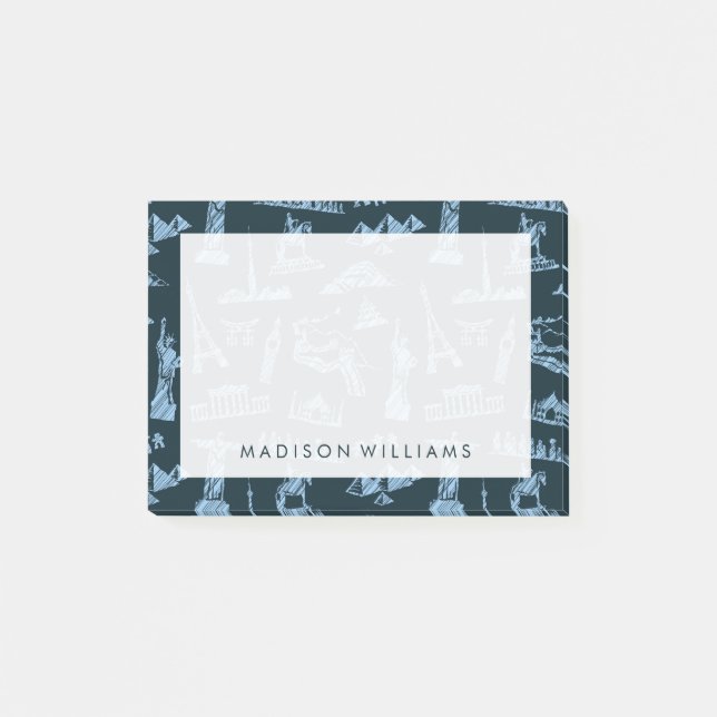 Bloco Post-it Padrão de Viagem em Blues (Frente)