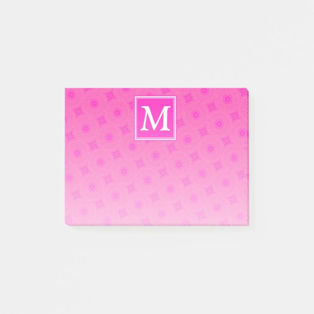 Bloco Post-it Padrão dos círculos rosa a quente do monograma (Frente)