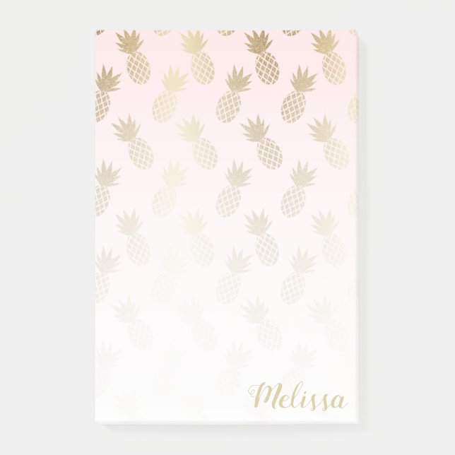 Bloco Post-it Padrão Dourado de abacaxi (Frente)