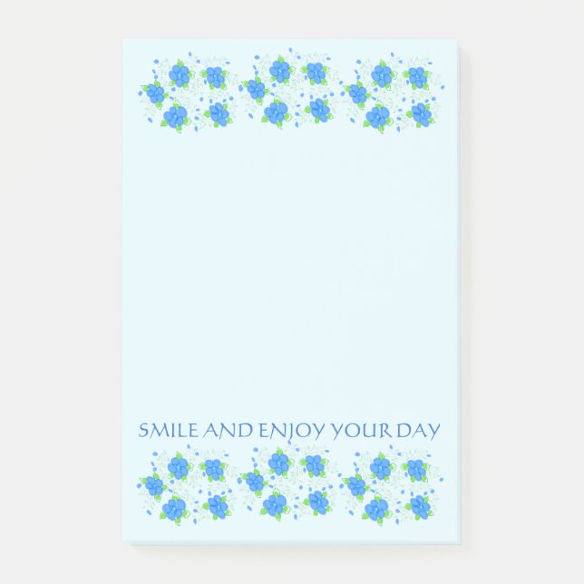 Bloco Post-it Padrão Floral Azul Artístico Acentuado (Frente)