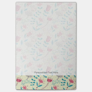 Bloco Post-it Padrão floral com gatos de desenho