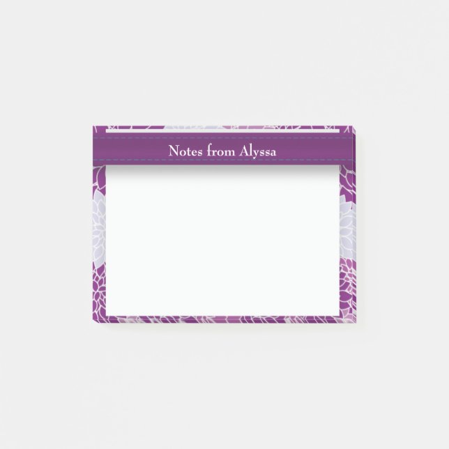 Bloco Post-it Padrão Floral Roxo Personalizado (Frente)