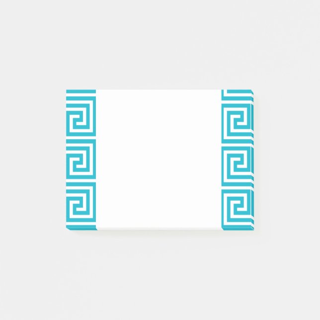 Bloco Post-it Padrão Grego Branco Azul Aqua (Frente)