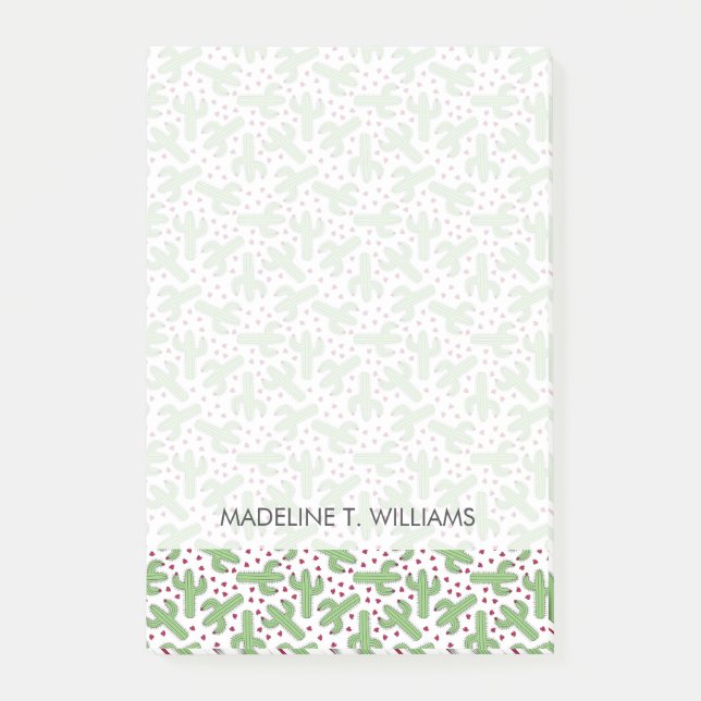 Bloco Post-it Padrão Ilustrado de Flores de Cactus e Rosa (Frente)