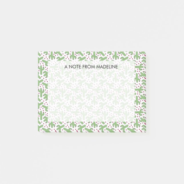 Bloco Post-it Padrão Ilustrado de Flores de Cactus e Rosa (Frente)