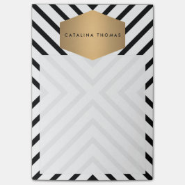 Bloco Post-it Padrão preto e branco retrô com emblema Dourado