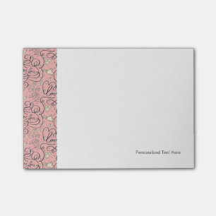 Bloco Post-it Padrão Romântico com Corações e Aves