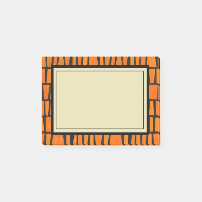 Bloco Post-it Padrão tribal africano laranja e preto (Frente)
