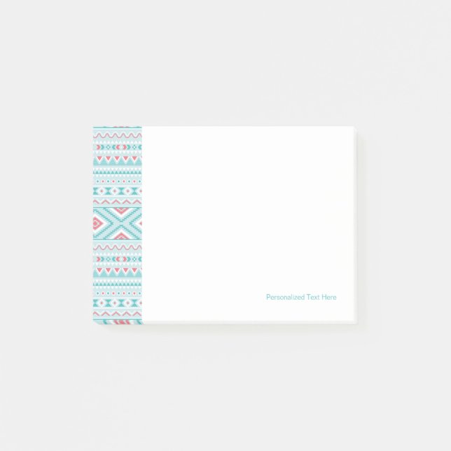 Bloco Post-it Padrão Tribal Aztec Teal e Rosa (Frente)