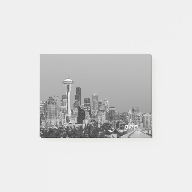 Bloco Post-it Paisagem de Seattle de Preto e Branco (Frente)