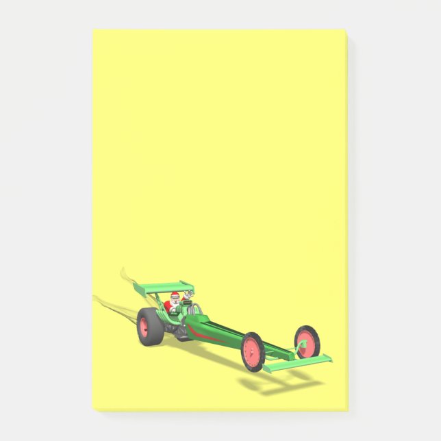 Bloco Post-it Papai Noel Dirigindo Um Dragster (Frente)
