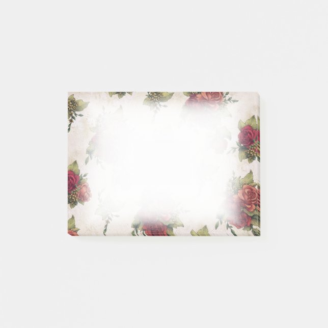 Bloco Post-it Papel de parede antigo da rosa vermelha (Frente)