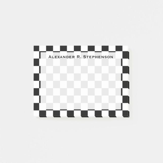 Bloco Post-it Papel timbrado preto e branco em xadrez (Frente)
