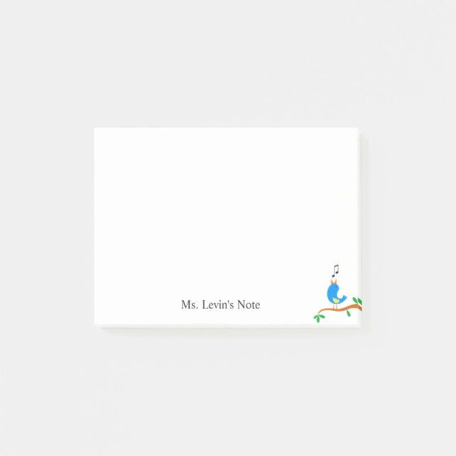 Bloco Post-it Pássaro azul bonito no primavera da música do (Frente)